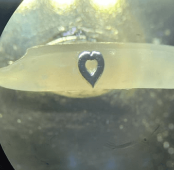 Micro Art. Heart on a grain of rice. Micro miniature.